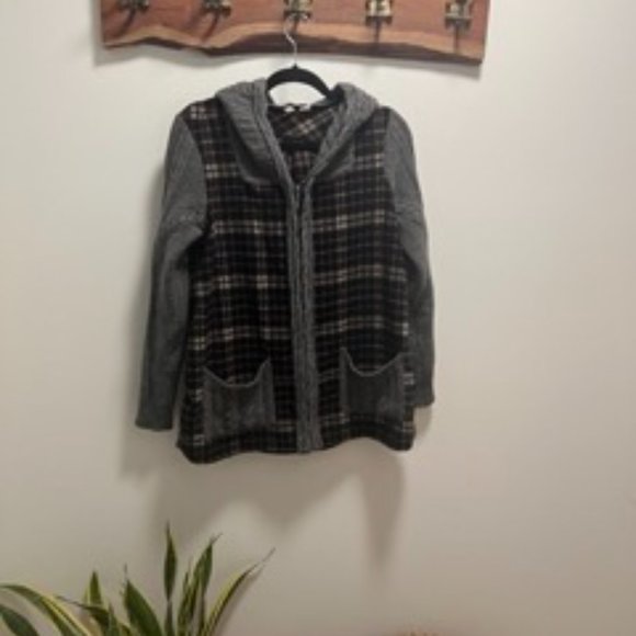 Anthropologie Moth Derry Plaid Sweater Zip Hoodie Size Medium - Picture 2 of 8